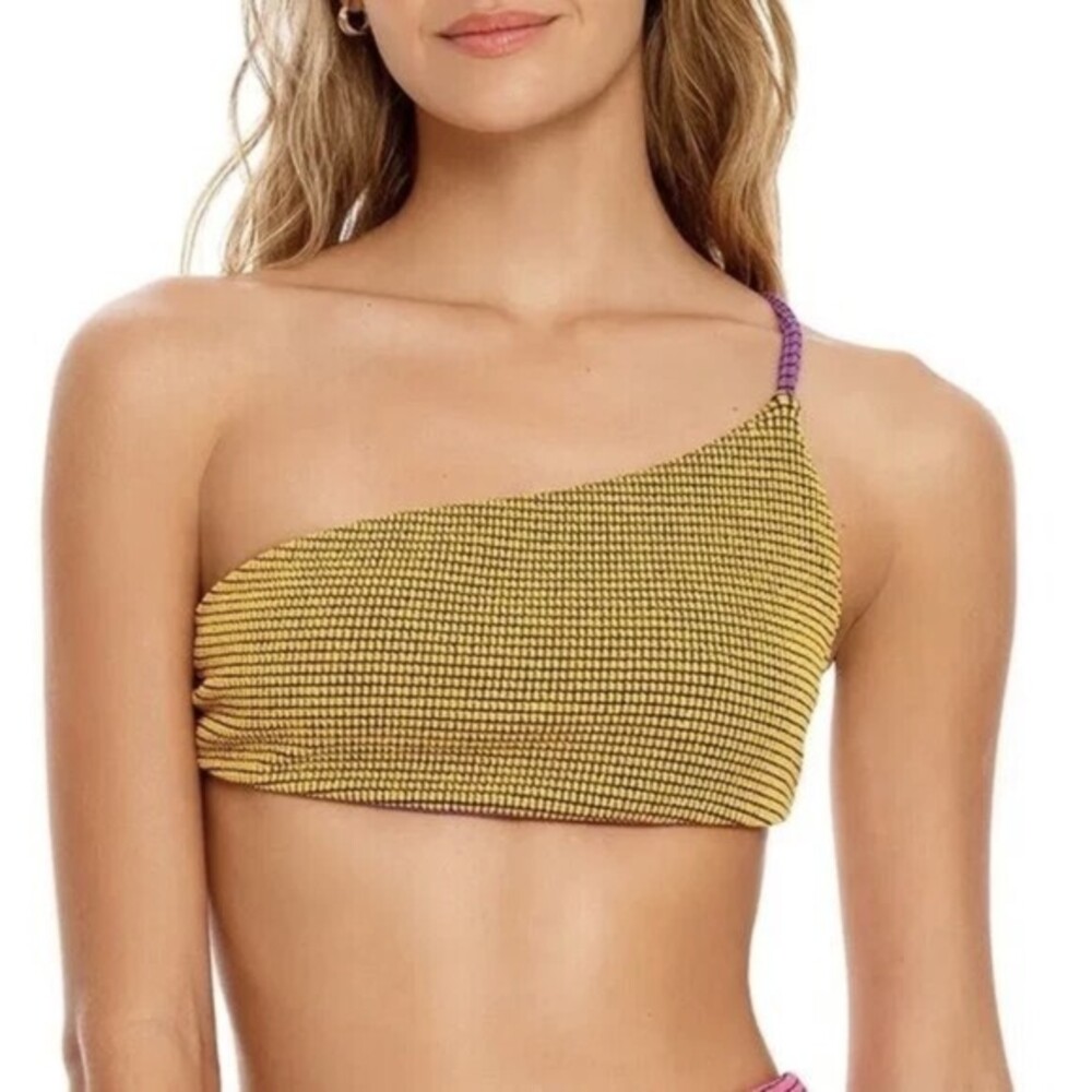 Agua Bendita Bikini Top Purple Yellow Tulip One Shoulder 2XL New